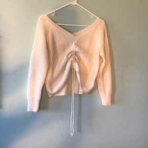 Drawstring off the shoulder sweater